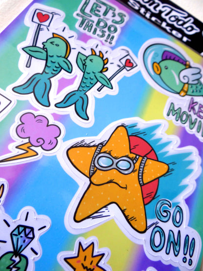 Sticker de ánimo, go on, keep moving, ¡hey hey!, let's do this, fan, me gusta, pulpo, fish, cartoons, characters, gleycarolina, gley carolina, sticker, adhesivos, Like