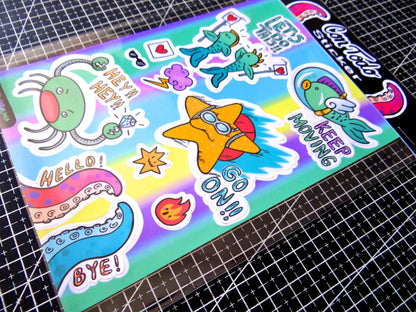 Sticker de ánimo, go on, keep moving, ¡hey hey!, let's do this, fan, me gusta, pulpo, fish, cartoons, characters, gleycarolina, gley carolina, sticker, adhesivos, Like